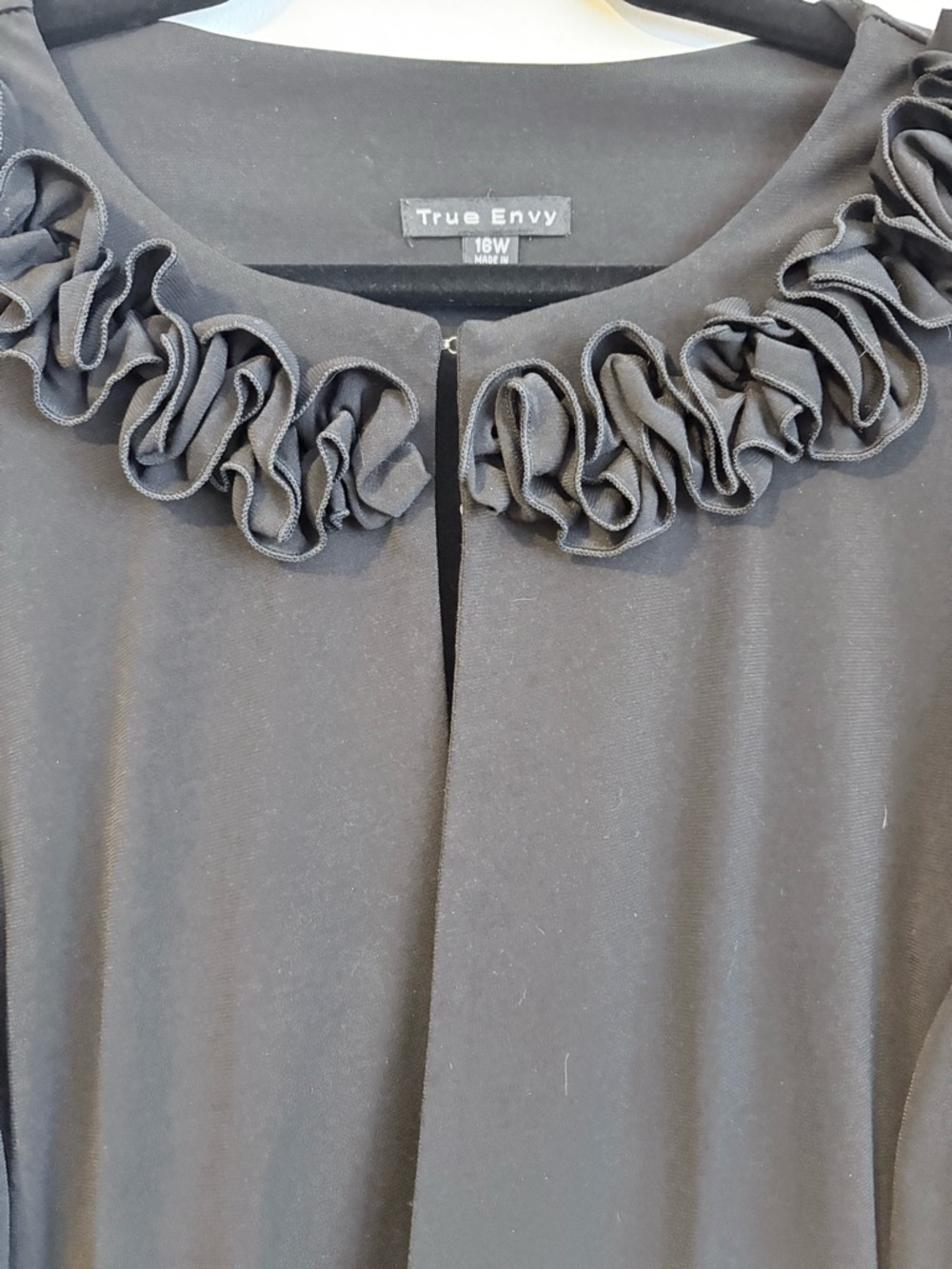 True Envy Black Ruffle Neck Open Front Top 16W Career Stretch - Picture 2 of 7
